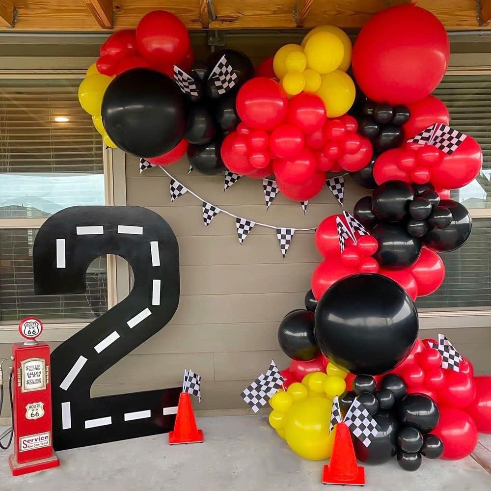 Race Car Birthday Party Decorations - 7inch Orange Race Cones(Holes on Top) with Checkered Flags,12 Traffic Cones, 24 Racing Black and White Flags,Racecar Theme Two Fast Centerpieces Supplies(36PCS)